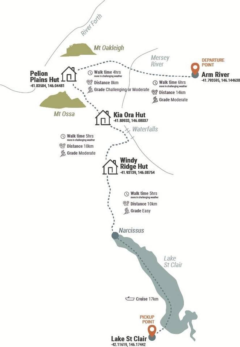 Cradle Mountain Expedition Walk (5-day) Map